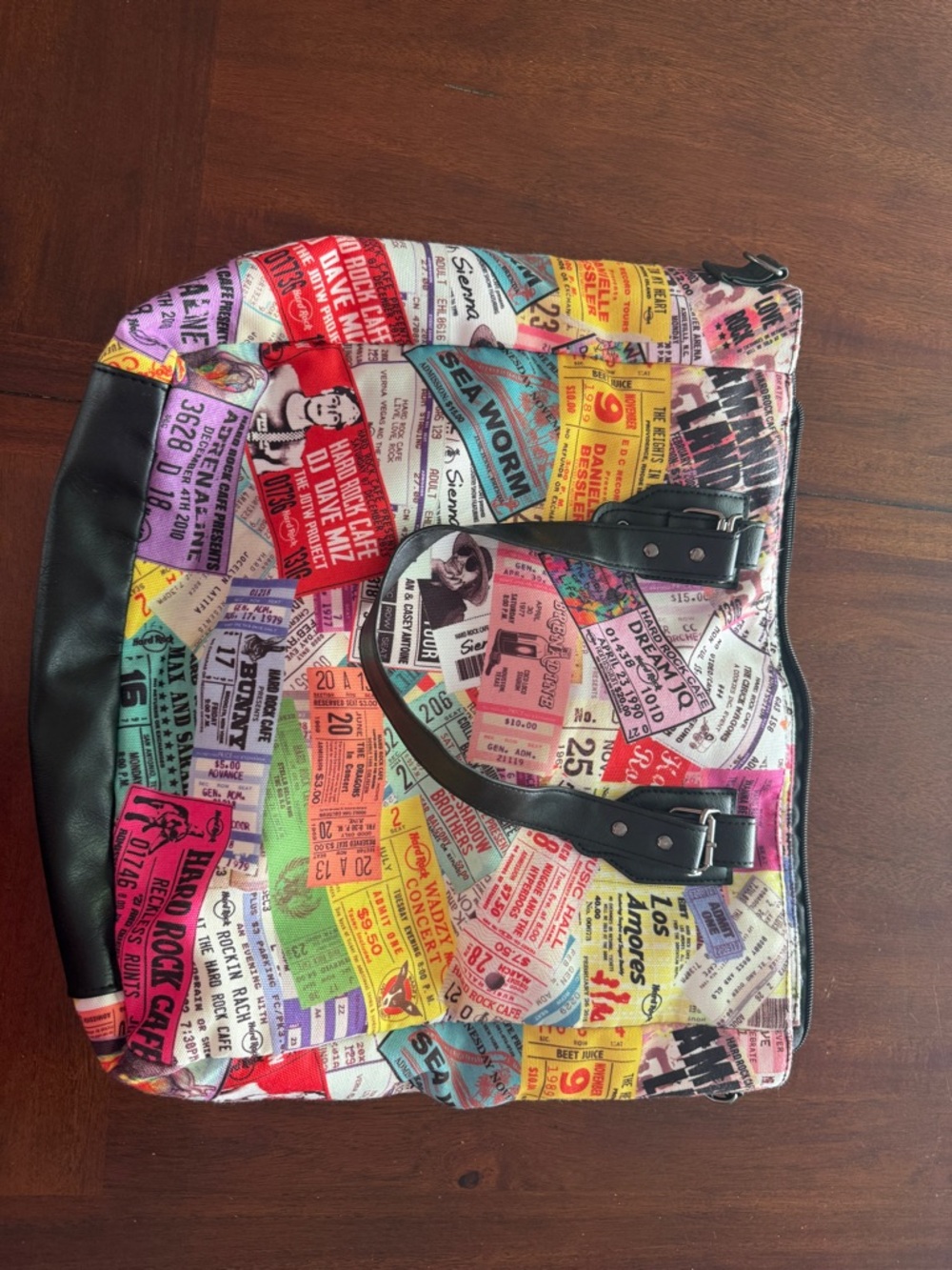 Hard Rock Cafe Multicolor Ticket Print Tote Bag with Black Trim